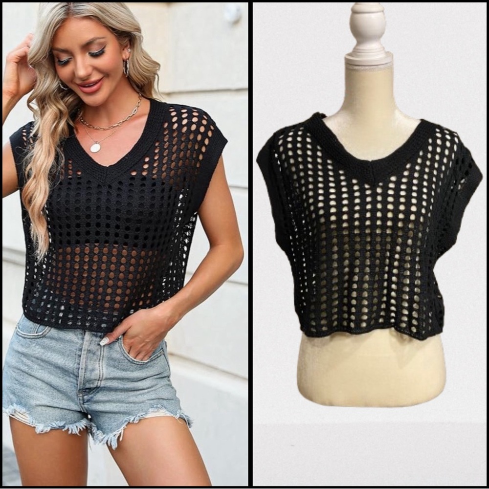 NWT Open Crochet Top Layer Piece Hollow Out See Through Crop Top Size 10